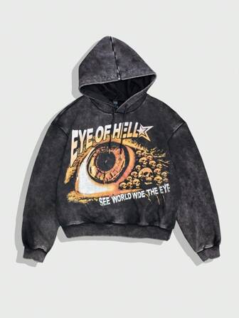 Goth Herren Auge & Totenkopf Muster Lässig Langarm Pullover Hoodie