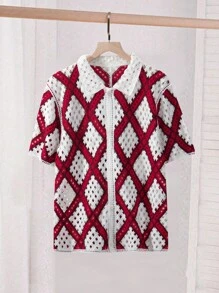 Claim Dot 男士夏季度假菱形网眼镂空针织衬衫