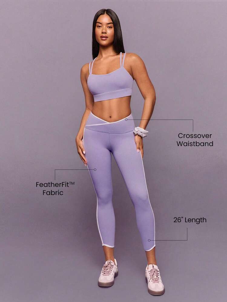 26'' FeatherFit™ Striped Waist Hem Leggings Low Impact Yoga Pilates Daily