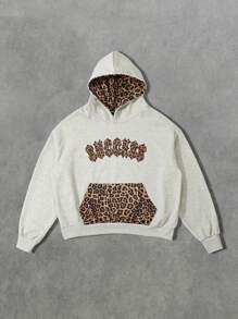 ROMWE MEN Street Life Men's Leopard Print Patchwork Hoodie
