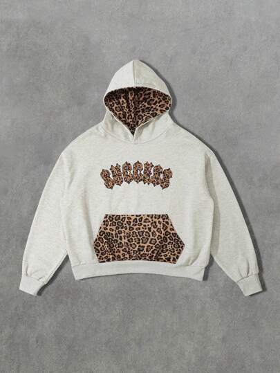 Street Life Men's Leopard Print Patchwork Hoodie