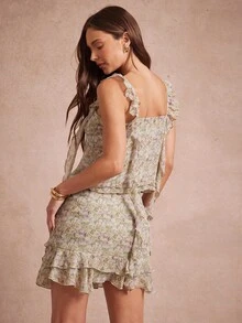 L'Amorae Váy dây mảnh họa tiết hoa nhỏ thanh lịch mùa hè có đường xẻ và chi tiết buộc nơ - Nhiều màu - Xem 2