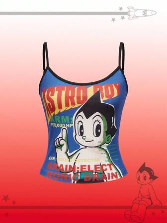 Astro Boy X ROMWE Top de tirantes con gráfico de figura de dibujos animados y efecto vintage desgastado