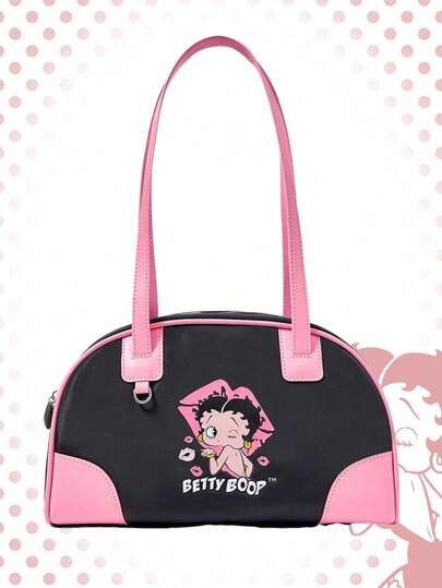 Betty Boop | ROMWE Damen Vintage Cute Stickerei Englisch Buchstaben Große Kapazität Schultertasche, geeignet für Schule, Pendeln & Alltags-Verwendung