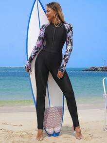 Swim SPRTY 1pc Women's Palm Tree Print Raglan Sleeve One-Piece Swimsuit - Multicolor - View 4