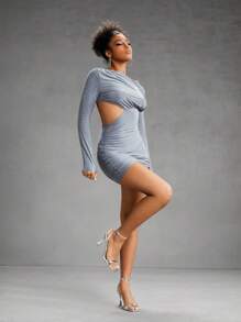 CUCCOO SZL 女士时尚银色简约踝带高跟方头凉鞋，适合通勤、约会和派对 - 銀色 - 查看 6