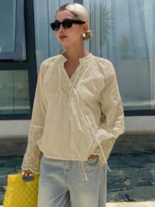 DAZY 女士宽松休闲度假风格衬衫，夏季新品 - 杏色 - 查看 3