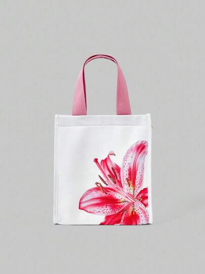 Fairycore Beige Portable Floral Thermal Lunch Bag