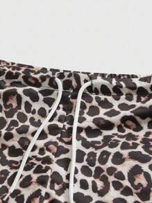 ROMWE MEN Street Life Leopard Print Fashion Drawstring Men Swim Trunks Shorts