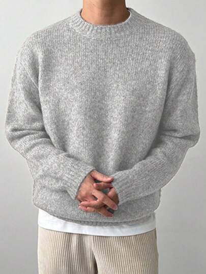 DAZY Men Solid Color Casual Everyday Simple Versatile Loose Drop Shoulder Sweater, For Autumn