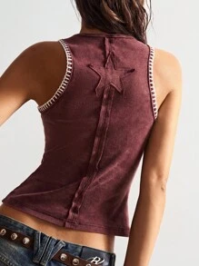 Bohemela Women's Casual Solid Color Knit Sleeveless Crew Neck Fitted Top, Autumn/Winter BOHO - Burgundy - View 6