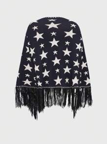 ROMWE Hippie 百搭嬉皮日月星印花披肩开衫 - 藍色 - 查看 2