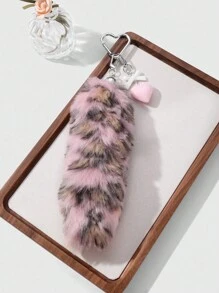 ROMWE Grunge Punk 1 件别致复古亚克力蝴蝶结、心形、毛绒豹尾 DIY 钥匙扣包饰，时尚高品质礼物，适合女性、女孩、日常穿着、节日 - 粉色 - 查看 7