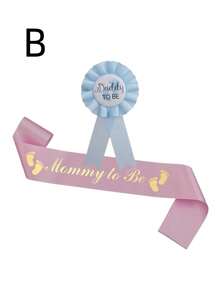 SHEIN 2 件套“准妈妈”和“准爸爸”吊带和胸针套装，包括胸针和肩带，适合准父母，两种颜色可选 - 白色 - 查看 9