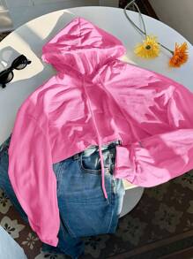 Comfortcana 大码紫红色针织短款连帽运动衫