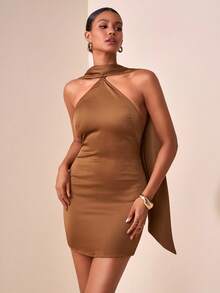 Zivah 2025 夏季新款音乐节、复活节、母亲节、婚礼季、出席婚礼、生日派对、休闲日常装、百搭百搭、休闲、邮轮旅行、海滩、日光浴、病毒式、街头潮流、优雅、母亲节礼物女士短领结连衣裙 - 棕色 - 查看 5