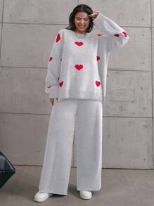 RueChic Heart Embrodery Plus Sıze Sweater Cords - Light Grey - View 3