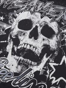 Manfinity ZONE917 Men's Black Graphic T-Shirt With Skull Print And Stars, Hip-Hop Streetwear Style - Black - View 7