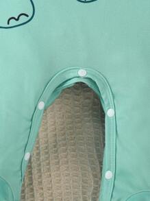 SHEIN 2件套新生儿可爱大象印花白色和蓝色简约长袖连脚连体睡衣 - 綠色 - 查看 4