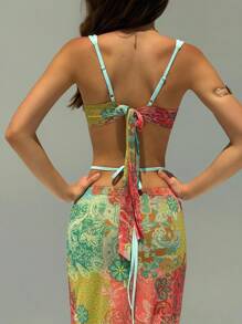 Aloruh Bộ đồ hai mảnh gồm áo croptop và chân váy in hoa dành cho nữ, phong cách nghỉ mát gợi cảm, trang phục mùa hè, quần áo đi biển cho nữ, trang phục du lịch biển, trang phục nghỉ mát cho nữ, phong cách Boho nhiệt đới, quần áo nữ Gyaru, bikini hở lưng in hoa cờ Mỹ, đồ bơi ngày Quốc khánh 4 tháng 7, bộ đồ bơi họa tiết hoa điều tương phản hoang dã, gợi cảm và quyến rũ. - màu xanh lá - Xem 3