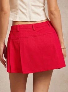 WESTFADE 100% Cotton Twill Mid Rise Foldover Pleated Wrap Mini Skort Nashville Country Western Concert Summer 4th Of July Beach Vacation - Red - View 2