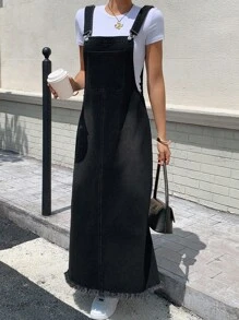 DAZY Women's Solid Color Casual Versatile Sleeveless Denim Dress - Black - View 7