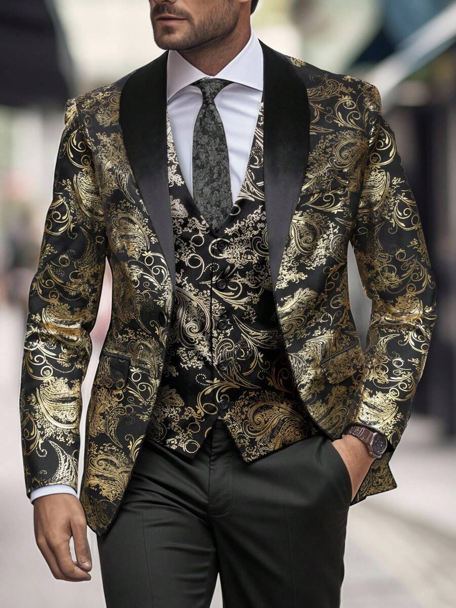 Manfinity AFTRDRK Men's Suit Set, For Performance, Party, Bar, Banquet - Gold - View 1