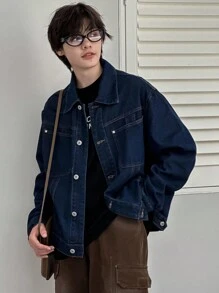 DAZY Men's Solid Color Denim Jacket, Autumn,Back To School Clothes