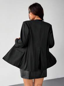 SHEIN EZwear 秋季女士加大码休闲宽松无领西装外套 - 黑色 - 查看 9