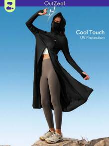 OutZeal Veste de protection solaire à capuche longue, résistante aux UV UPF50+ et rafraîchissante pour femmes, avec masque, bord amovible et trou pour chapeau