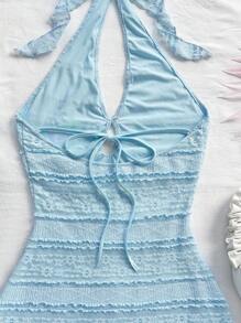 Soleia 全新度假红色针织条纹露背迷你连衣裙 - 淺藍色 - 查看 6