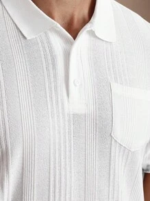 Manfinity Homme 夏季男士翻领提花针织短袖Polo衫，纹理罗纹图案面料，适合休闲外出、朋友聚会、轻松周末，人气百搭单品，男士高端纹理几何针织提花撞色短袖Polo衫，适合日常休闲、度假、通勤，男士纹理Polo衫，日常通勤、旅行、度假、外出的百搭单品