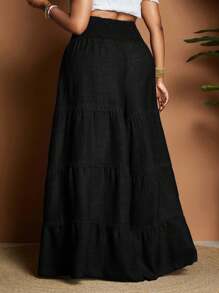 Maweii Plus Size Casual Solid Color Wide Leg Pants Fall Cloth For Women - Black - View 2