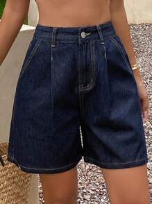 DAZY 女士夏季宽松休闲牛仔短裤 - 藍色 - 查看 6