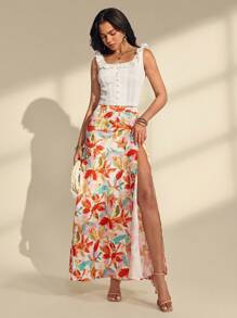 Almamuse Women's Elegant Ditsy Floral High Slit Versatile Skirt Fall Cloth For Women - Multicolor - View 6