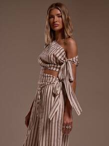 MUSERA Asymmetrical Neck Tie Waist Cut Out Top Only Ibiza Fits Holiday Vacation Sexy Beach Romantic Elegant Occasion Birthday Boho ,Elegant - Multicolor - View 3