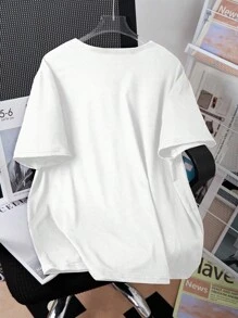 青少年女孩休闲舒适字母图案短袖圆领T恤，适合夏季穿着