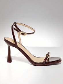 SHUZIA Giày cao gót hở gót một dây tối giản cho nữ - Màu Đỏ Sâu - Xem 2