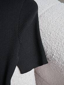 Franclia Women's Summer Casual Decorative Button Fitted Knit Dress - Black - View 5