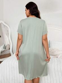 SHEIN 女式加大码V领蕾丝边花卉提花针织短袖睡袍