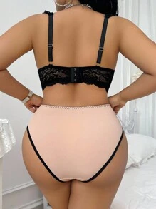SHEIN 2pcs Plus Size Lace Patchwork Underwire Bra & Panty Set, Lingerie Set, Lift - Multicolor - View 2