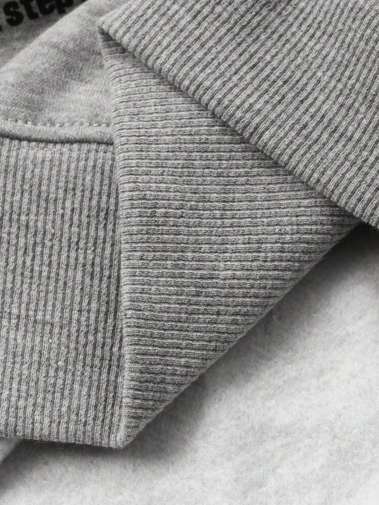Men's Letter Print Grey Pullover Sweatshirt, Autumn, Emo Style