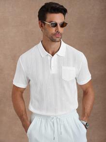 Manfinity Homme 夏季男士翻领提花针织短袖Polo衫，纹理罗纹图案面料，适合休闲外出、朋友聚会、轻松周末，人气百搭单品，男士高端纹理几何针织提花撞色短袖Polo衫，适合日常休闲、度假、通勤，男士纹理Polo衫，日常通勤、旅行、度假、外出的百搭单品