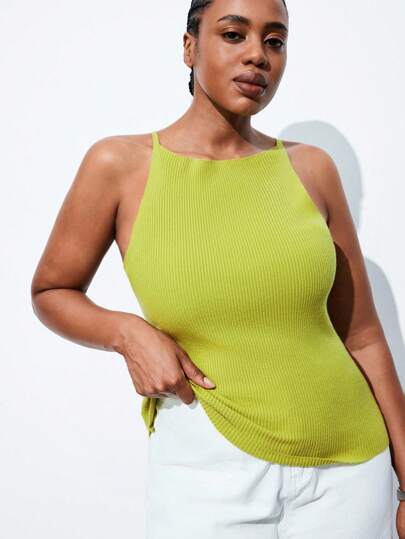 Maija 大码女式时尚吊带针织毛衣背心，百搭秋季返校季返校节复古风，适合老派教师等浪漫人士穿着。时尚百搭；舒适、时尚、优雅、休闲、简约日常穿着，必备单品，纯色设计，适合假日休闲、得体、单身女士、优雅时尚商务休闲女式外出上衣、毕业季教师秋季大码返校季返校节冬季荧光绿上衣、荧光绿上衣、罗纹上衣、针织上衣、夏季上衣