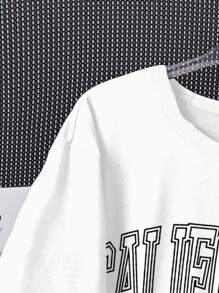 青少年女孩休闲舒适字母图案短袖圆领T恤，适合夏季穿着