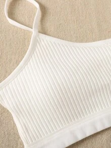 SHEIN 少女三件套白色纯色百搭吊带背心，简约休闲舒适加垫文胸，白色罗纹抹胸上衣三件装，针织抹胸套装，白色露脐背心带文胸