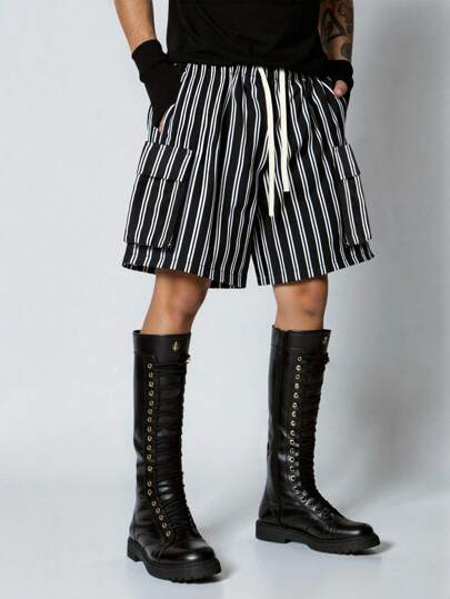 ROMWE Avant Pantalones cortos casuales con doble raya para hombre