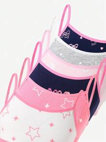 6 件套青少年女孩豹纹、心形、蝴蝶结、星星棉质吊带背心上衣女童背心多件装返校时尚 - 彩色 - 查看 7