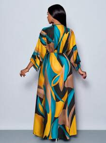 SOLERSUN Women's Holiday Floral Printed V-Neck Long Elegant Ruffle Sleeve Peplum Split Thigh Maxi Dress, Suitable For Vacation, Dating And Daily Wear