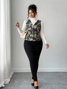 Elenzga Fashionable Vintage Plus Size Jacket Vest With Pearl Button Decor, Versatile Suitable For Gatherings, Parties, Valentine's Day - Multicolor - View 7